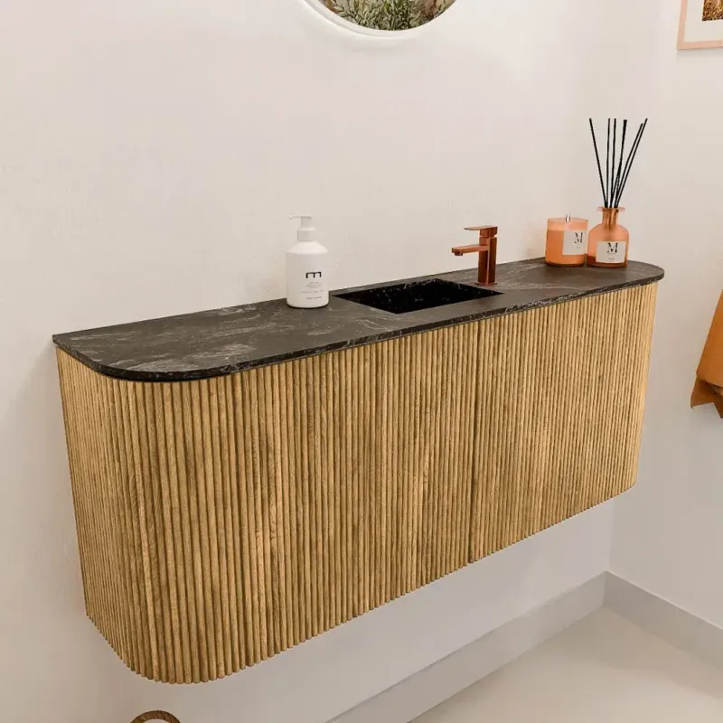 Mondiaz Joya DLux 105cm toiletmeubel ronding links/rechts oak met wastafel faye midden 1 kraangat lava Goedkoop