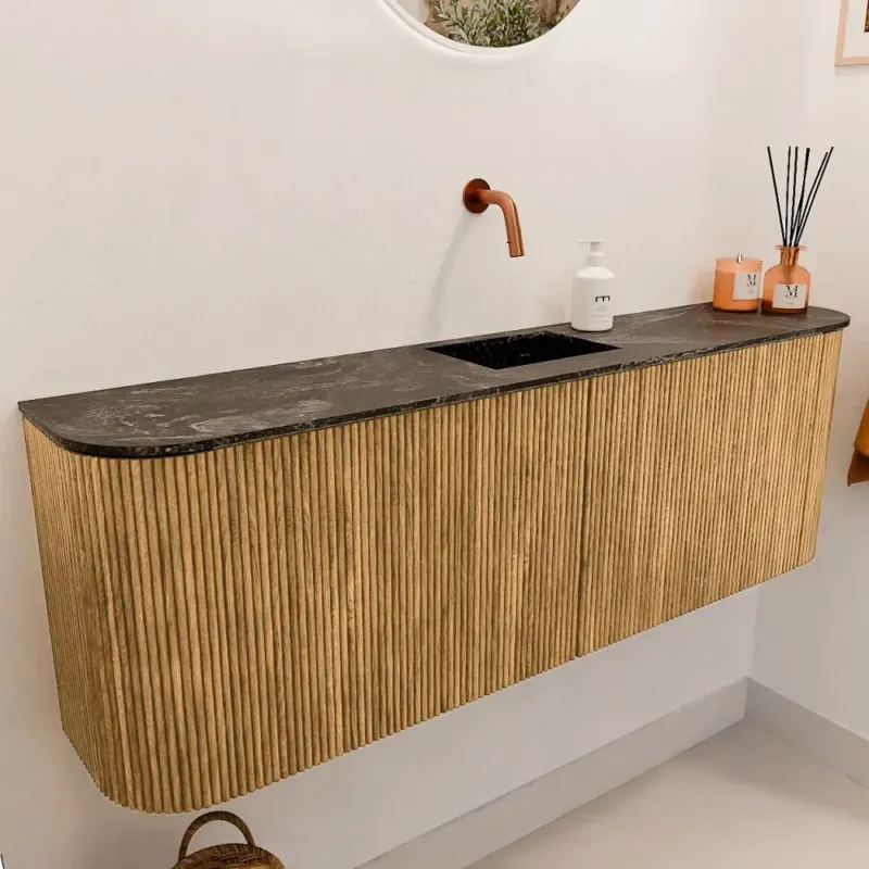 Beperkt Aanbod Mondiaz Joya DLux 125cm toiletmeubel ronding links/rechts oak met wastafel faye midden zonder kraangat lava