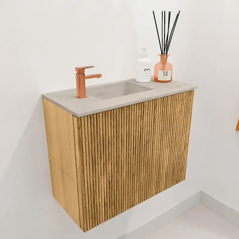 Mondiaz Joya DLux 50cm toiletmeubel oak met wastafel faye links 1 kraangat opalo Voordeelprijs