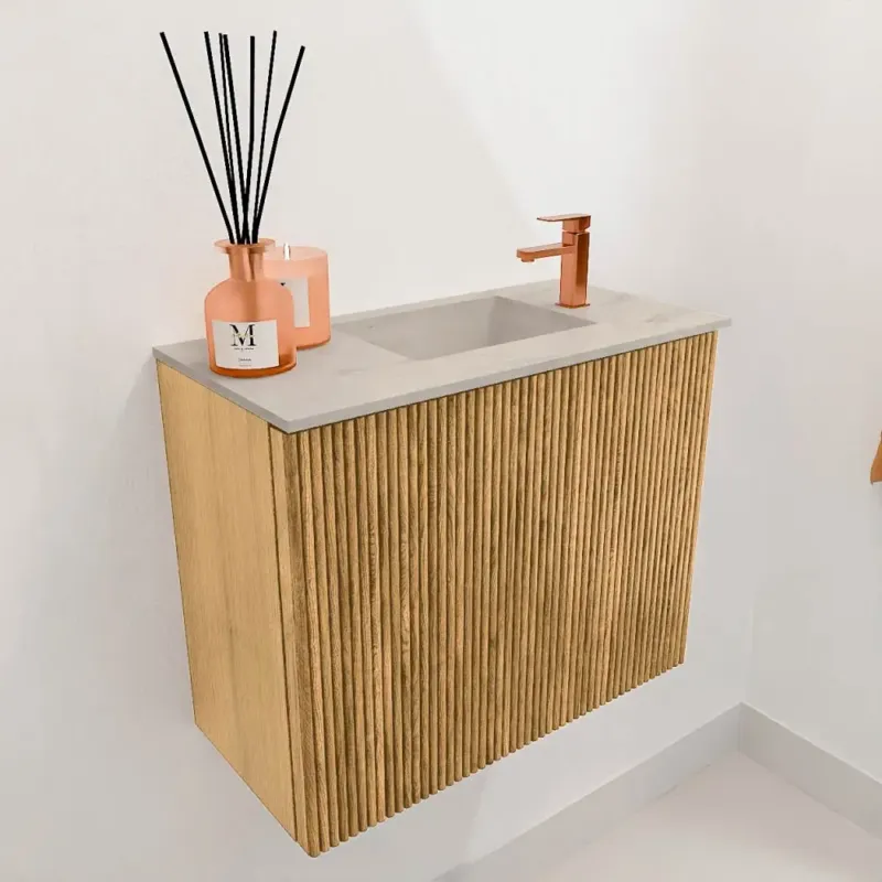 Mondiaz Joya DLux 50cm toiletmeubel oak met wastafel faye rechts 1 kraangat opalo Bestseller