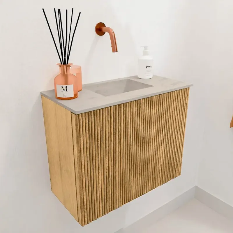 Mondiaz Joya DLux 50cm toiletmeubel oak met wastafel faye midden zonder kraangat opalo Premium