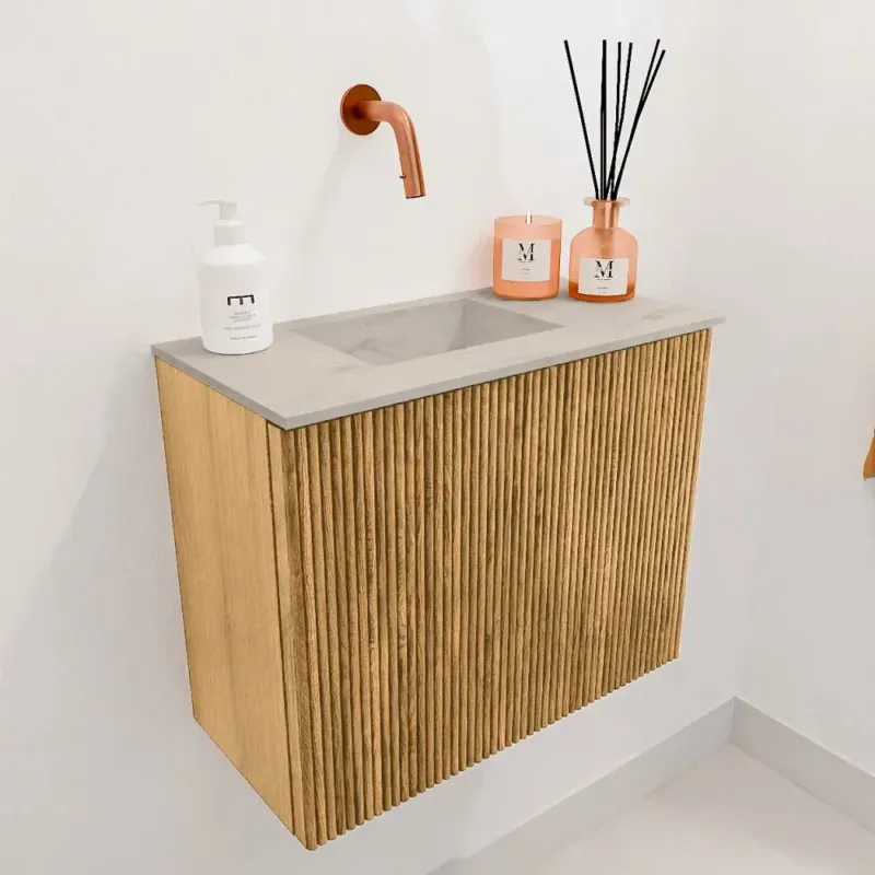 Voordeelprijs Mondiaz Joya DLux 50cm toiletmeubel oak met wastafel faye links zonder kraangat opalo