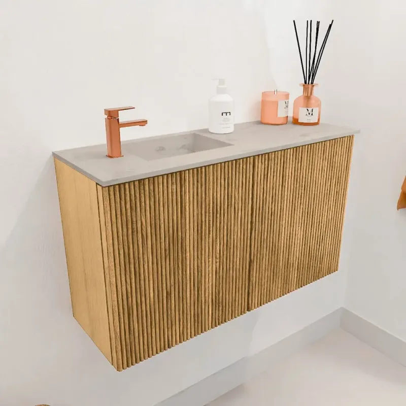 Finale Uitverkoop Mondiaz Joya DLux 70cm toiletmeubel oak met wastafel faye links 1 kraangat opalo