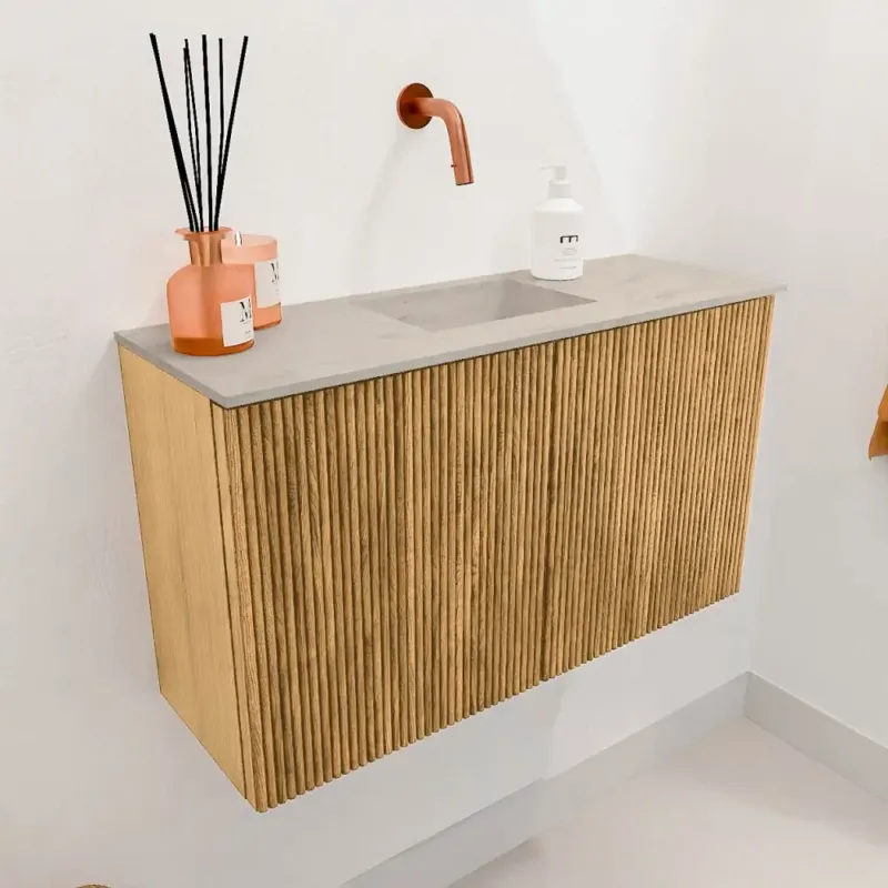 Mondiaz Joya DLux 70cm toiletmeubel oak met wastafel faye midden zonder kraangat opalo Voordeelprijs