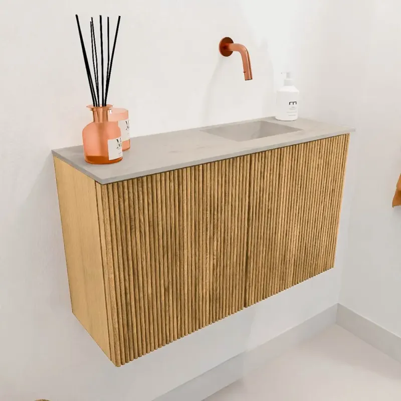 Hoge Kwaliteit Mondiaz Joya DLux 70cm toiletmeubel oak met wastafel faye rechts zonder kraangat opalo