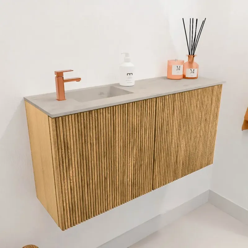 Dagaanbieding Mondiaz Joya DLux 80cm toiletmeubel oak met wastafel faye links 1 kraangat opalo