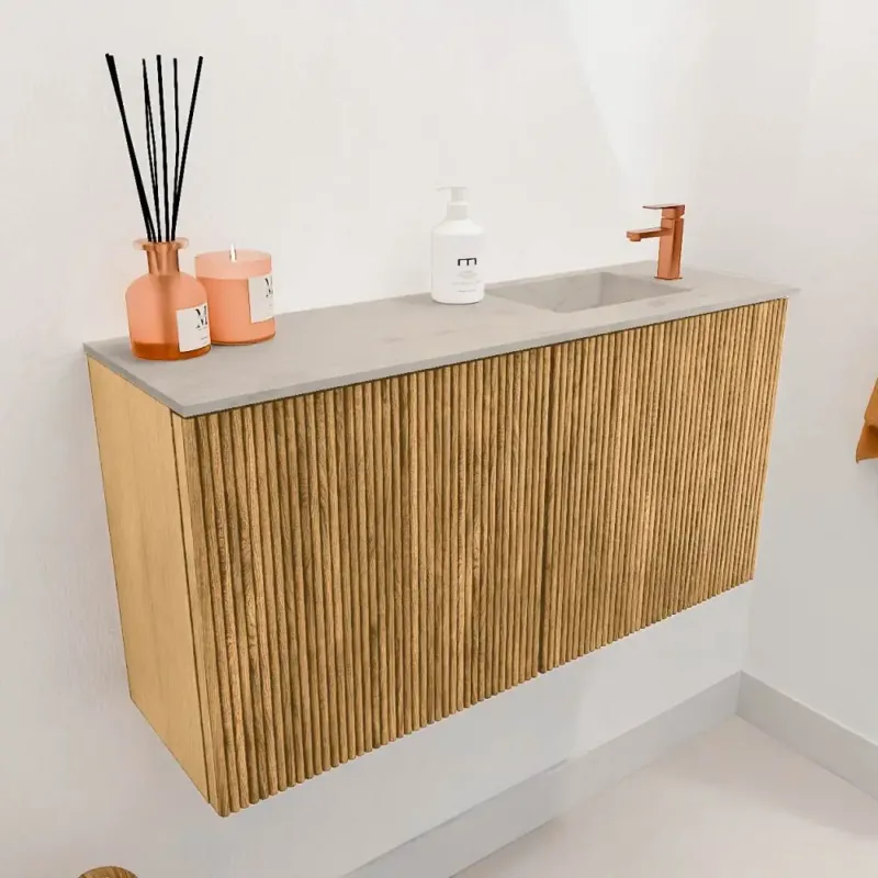 Mondiaz Joya DLux 80cm toiletmeubel oak met wastafel faye rechts 1 kraangat opalo Dagaanbieding