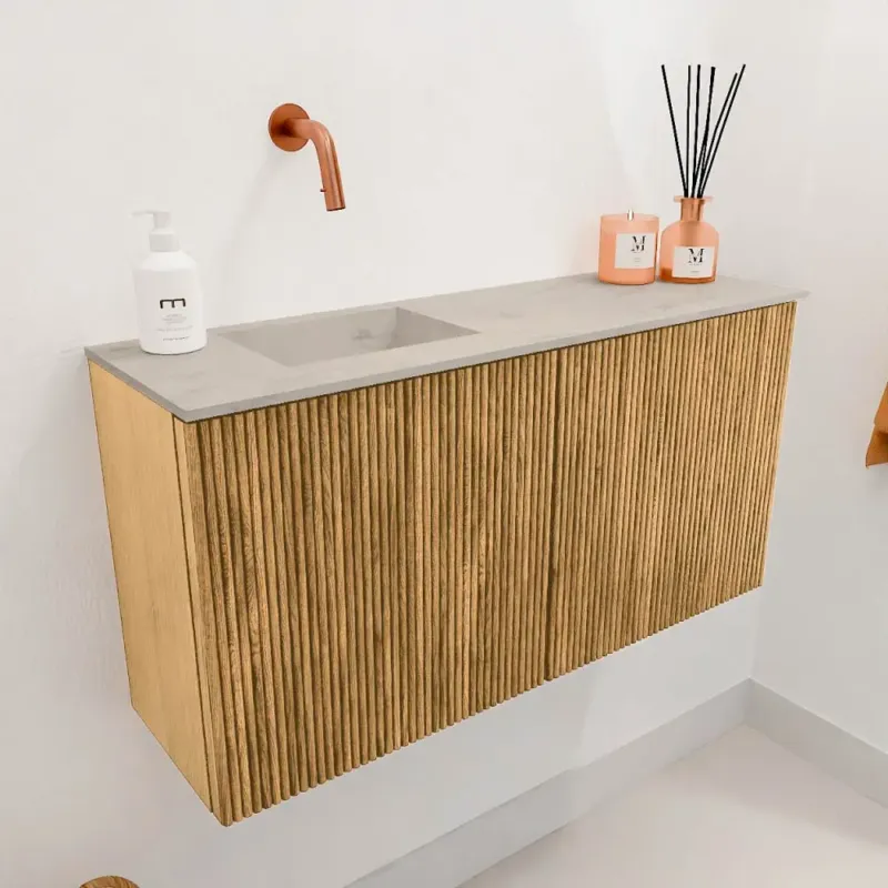 Mondiaz Joya DLux 80cm toiletmeubel oak met wastafel faye links zonder kraangat opalo Korting