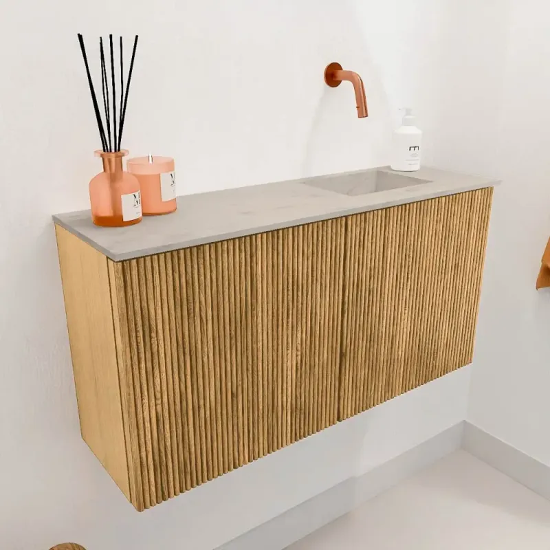Meest Verkocht Mondiaz Joya DLux 80cm toiletmeubel oak met wastafel faye rechts zonder kraangat opalo