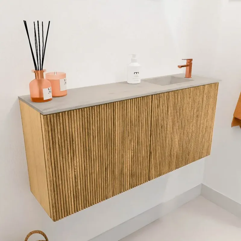 Merkproduct Mondiaz Joya DLux 90cm toiletmeubel oak met wastafel faye rechts 1 kraangat opalo