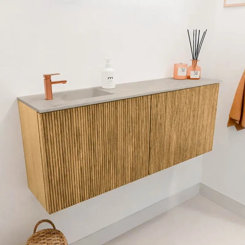 Exclusieve Aanbieding Mondiaz Joya DLux 100cm toiletmeubel oak met wastafel faye links 1 kraangat opalo