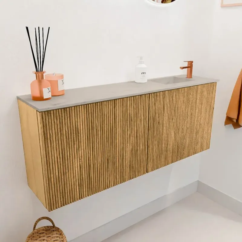 Mondiaz Joya DLux 100cm toiletmeubel oak met wastafel faye rechts 1 kraangat opalo Nu Kopen