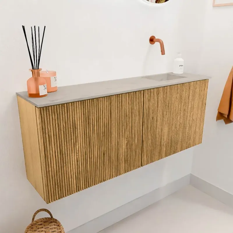 Mondiaz Joya DLux 100cm toiletmeubel oak met wastafel faye rechts zonder kraangat opalo Goedkoop