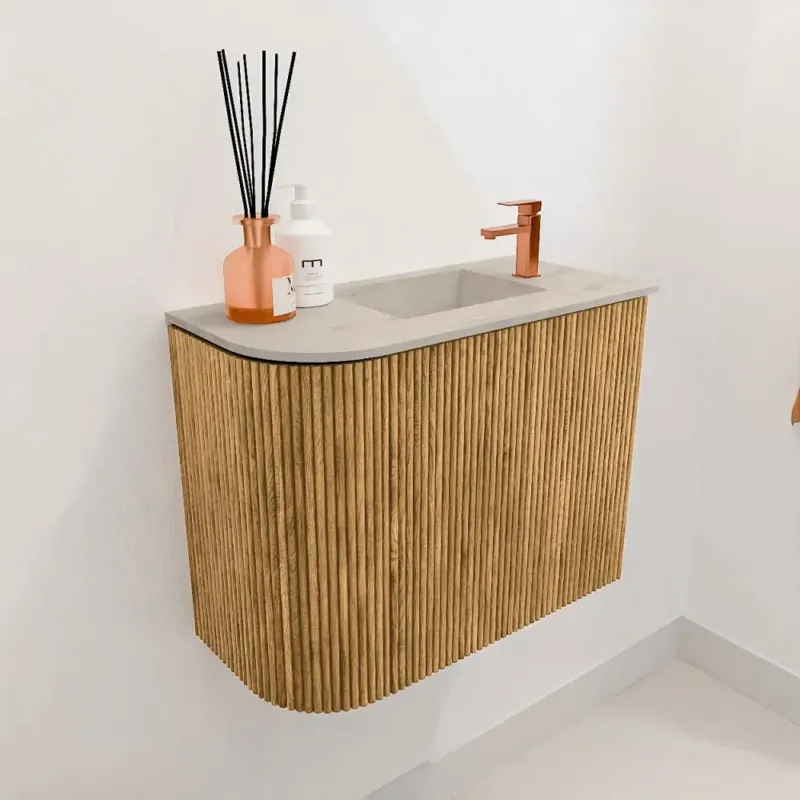 Mondiaz Joya DLux 50cm toiletmeubel ronding links oak met wastafel faye rechts 1 kraangat opalo Seizoensaanbieding