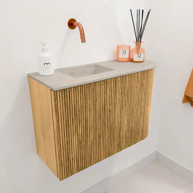 Mondiaz Joya DLux 60cm toiletmeubel ronding rechts oak met wastafel faye links zonder kraangat opalo Koop Online