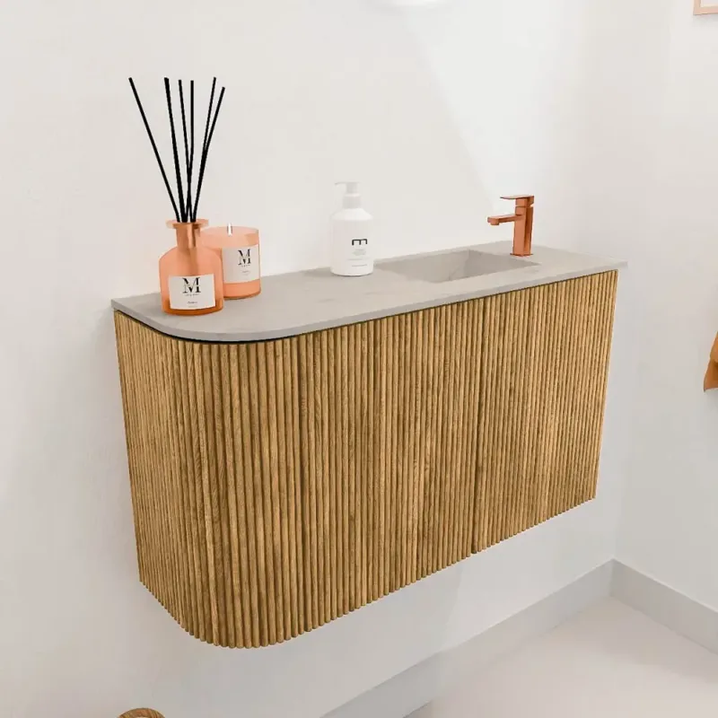 Flitsaanbieding Mondiaz Joya DLux 70cm toiletmeubel ronding links oak met wastafel faye rechts 1 kraangat opalo