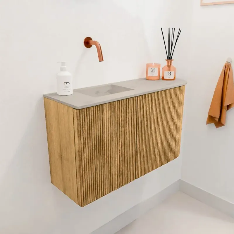 Koop Vandaag Mondiaz Joya DLux 70cm toiletmeubel ronding rechts oak met wastafel faye links zonder kraangat opalo