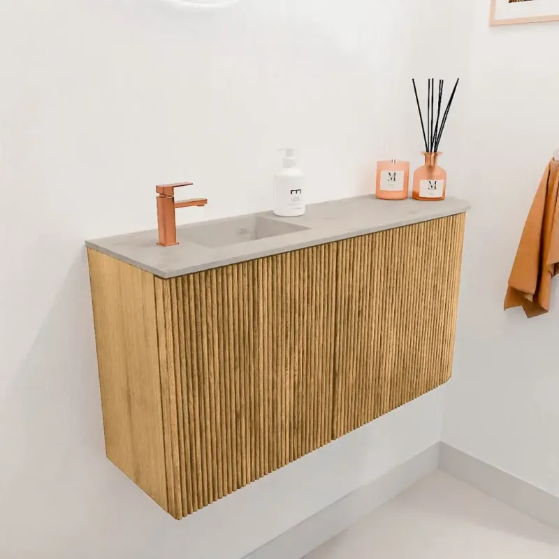 Mondiaz Joya DLux 80cm toiletmeubel ronding rechts oak met wastafel faye links 1 kraangat opalo Betaalbaar