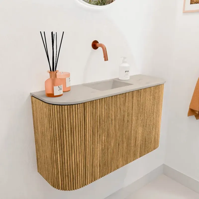 Alleen Vandaag Mondiaz Joya DLux 75cm toiletmeubel ronding links/rechts oak met wastafel faye midden zonder kraangat opalo