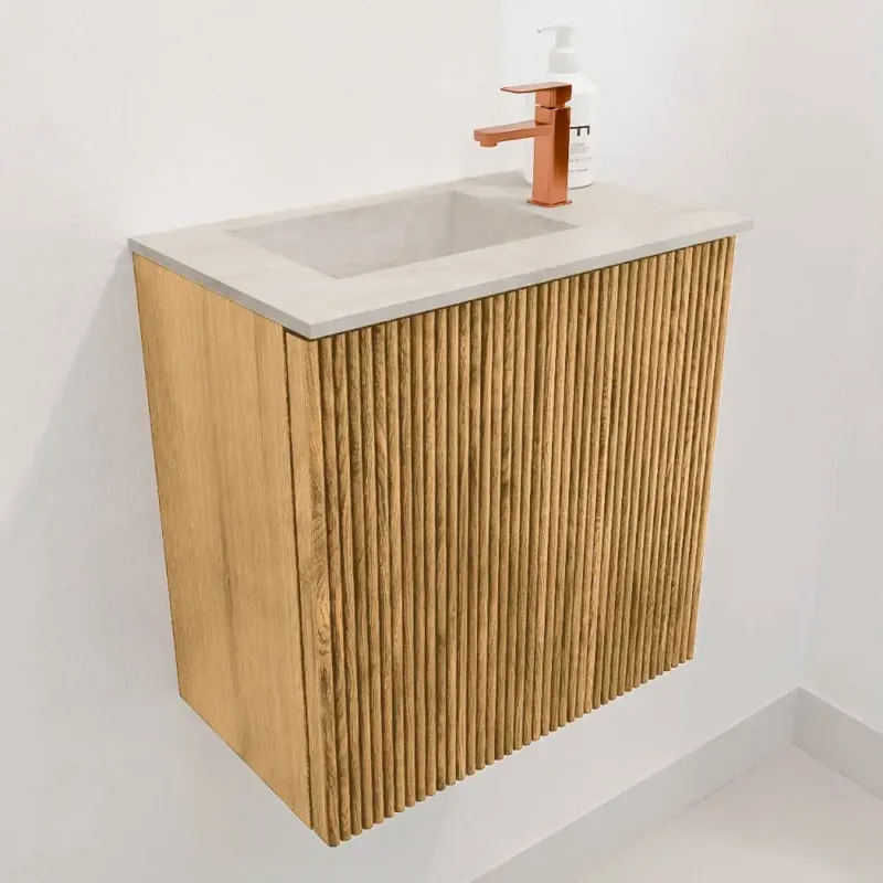 Mondiaz Joya DLux 40cm toiletmeubel oak met wastafel faye links 1 kraangat ostra Laatste Versie