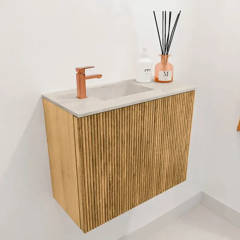 Mondiaz Joya DLux 50cm toiletmeubel oak met wastafel faye links 1 kraangat ostra Beperkt Aanbod