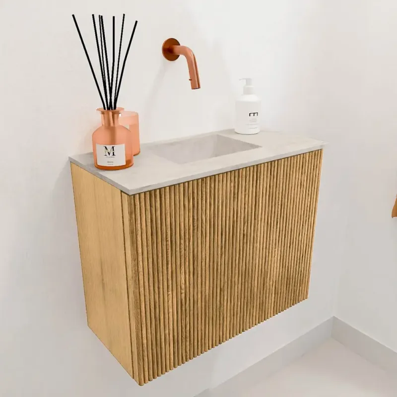 Finale Uitverkoop Mondiaz Joya DLux 50cm toiletmeubel oak met wastafel faye midden zonder kraangat ostra
