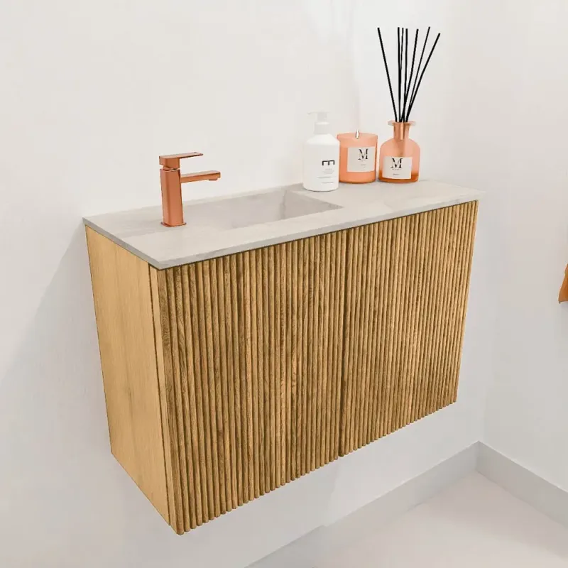 Mondiaz Joya DLux 60cm toiletmeubel oak met wastafel faye links 1 kraangat ostra Gereduceerde Prijs