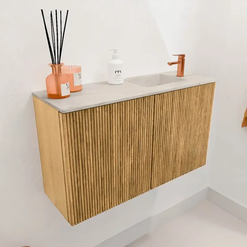 Bestseller Mondiaz Joya DLux 70cm toiletmeubel oak met wastafel faye rechts 1 kraangat ostra