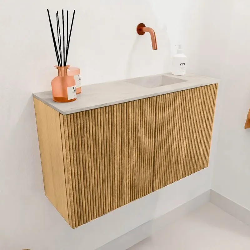 Mondiaz Joya DLux 70cm toiletmeubel oak met wastafel faye rechts zonder kraangat ostra Betaalbaar