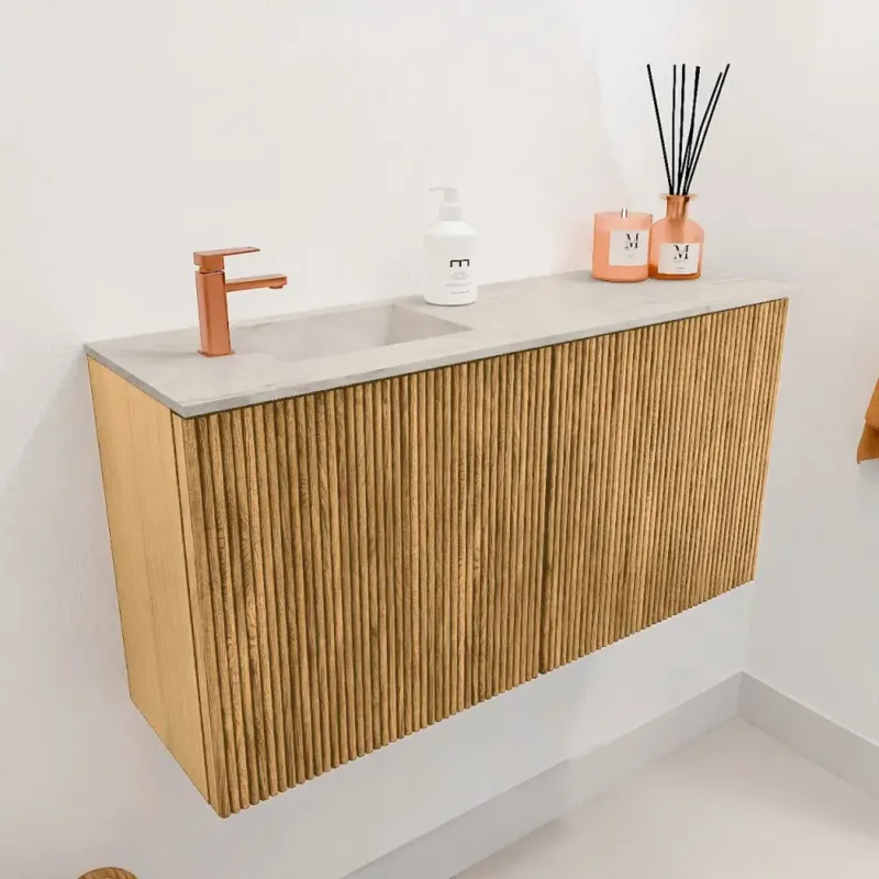 Mondiaz Joya DLux 80cm toiletmeubel oak met wastafel faye links 1 kraangat ostra Bestel Nu