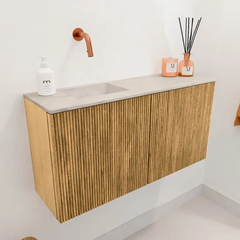 Mondiaz Joya DLux 80cm toiletmeubel oak met wastafel faye links zonder kraangat ostra Dagaanbieding