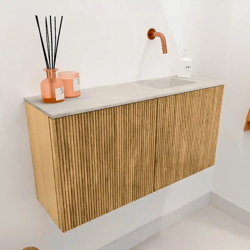 Veilige Betaling Mondiaz Joya DLux 80cm toiletmeubel oak met wastafel faye rechts zonder kraangat ostra