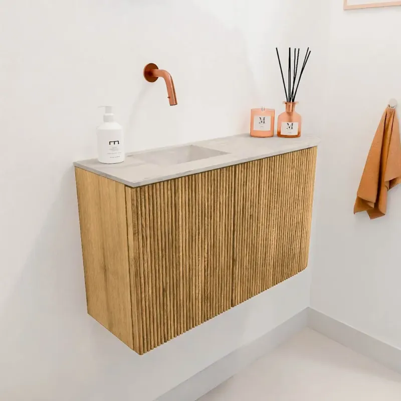 Mondiaz Joya DLux 70cm toiletmeubel ronding rechts oak met wastafel faye links zonder kraangat ostra Betrouwbaar
