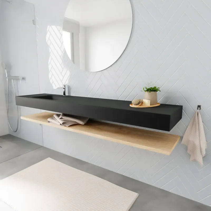 Zaro ALAN vrijhangende wastafel 200cm met wasbak Enkel links en planchet in kleur washed oak 0 lade(s) Actieprijs
