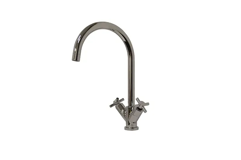 Hete Deal Mueller Cross keukenkraan 2-knops PVD-coating chroom