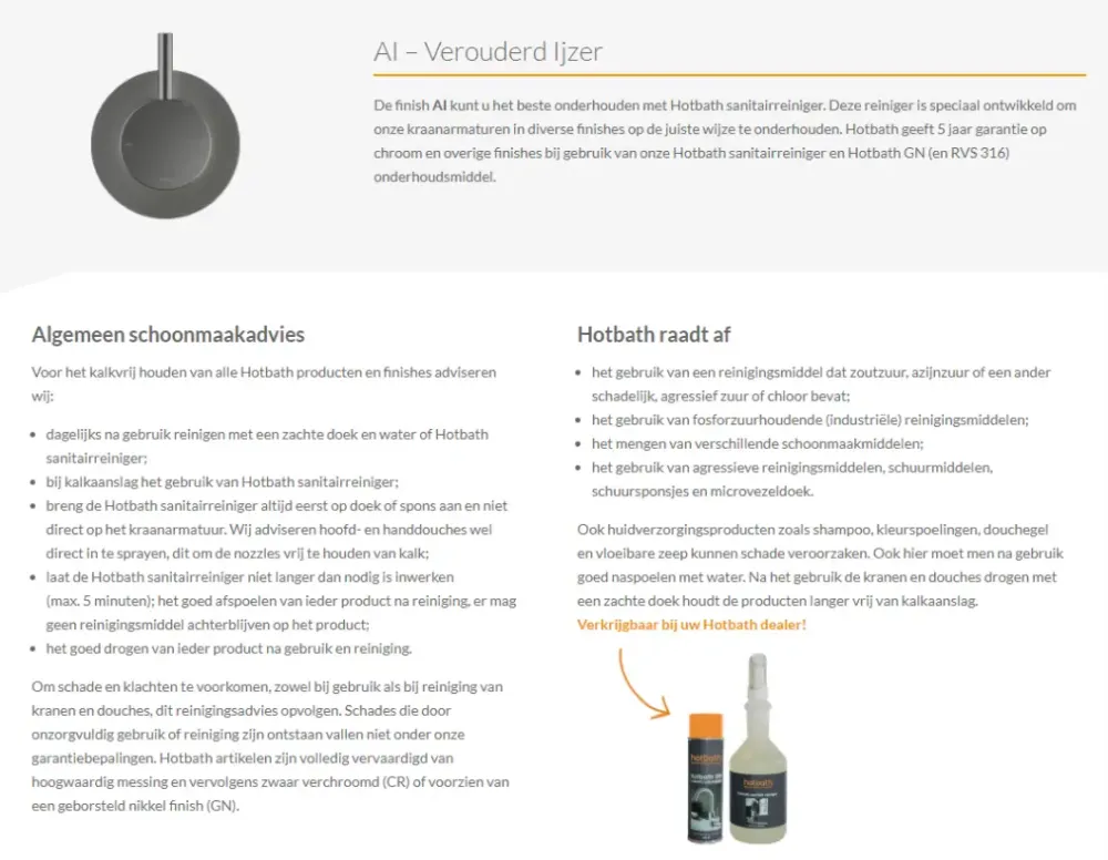 Uitverkoop Hotbath Cobber Staaf Handdouche met douche aansluiting en opsteek Verouderd Ijzer