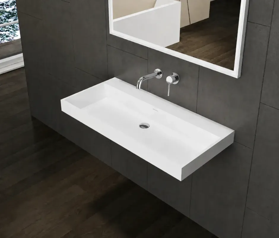 Aanbieding Lambini Designs Vicenza wastafel solid surface 80cm zonder kraangat wit mat