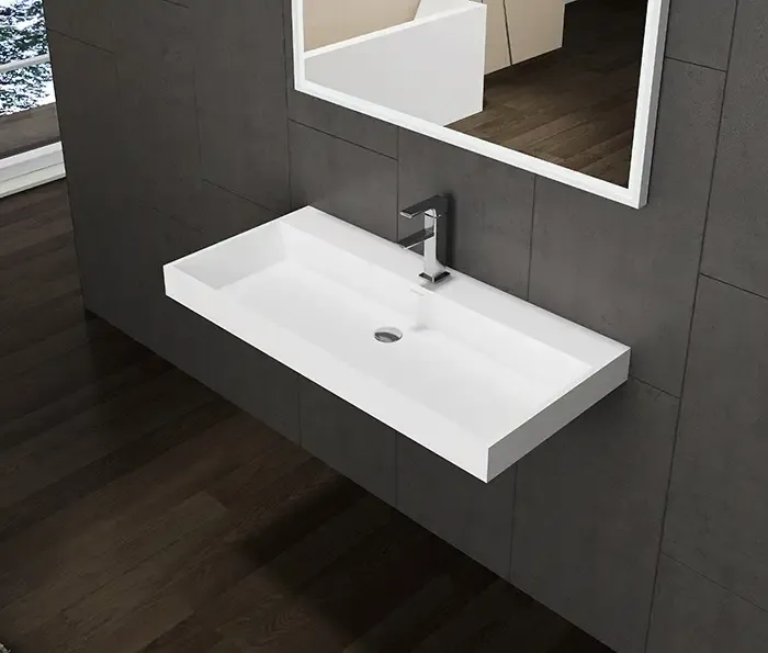 Lambini Designs Vicenza wastafel solid surface 80cm met kraangat wit mat Meest Verkocht