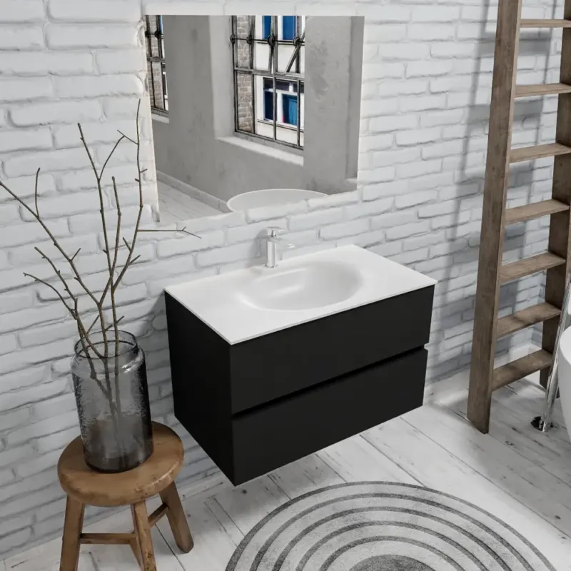Meest Verkocht Zaro Sevilla Solid Surface badmeubel 80cm mat zwart 1 kraangat met 2 lades