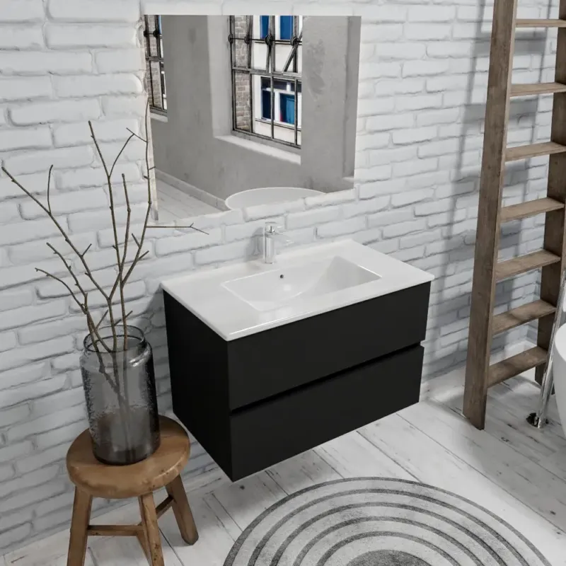 Dagaanbieding Zaro Malaga badkamermeubel 80cm mat zwart 1 kraangat met 2 lades
