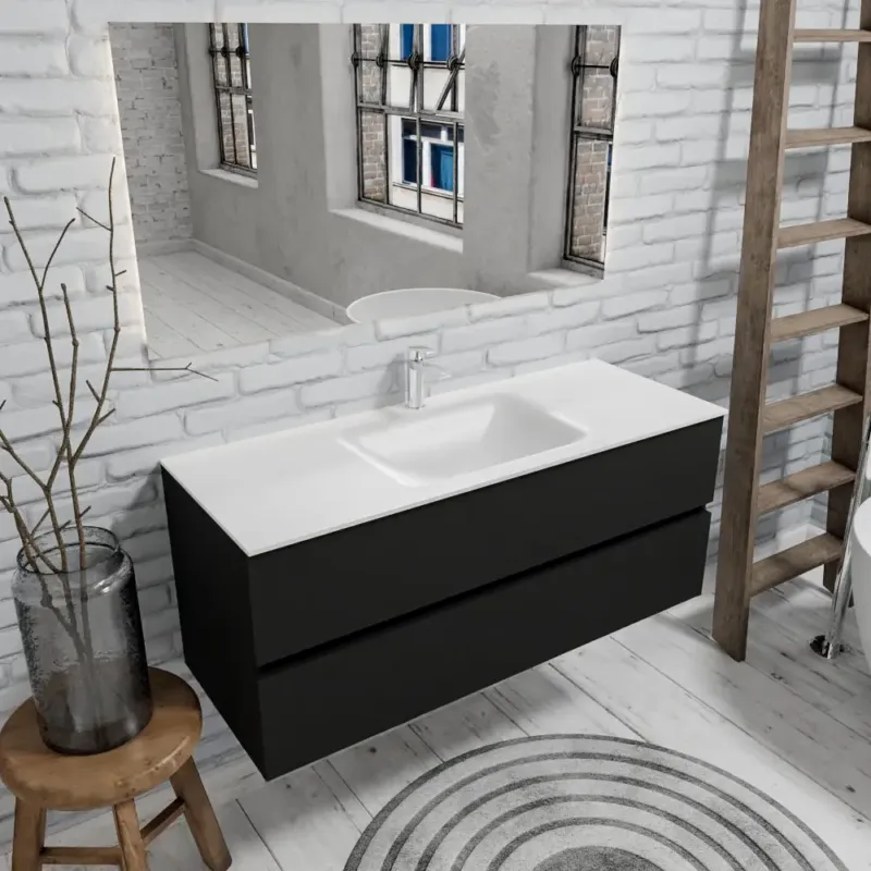 Zaro Valencia mat zwart badmeubel 120cm met Solid Surface wastafel 1 kraangat spoelbak midden 2 lades Hete Deal