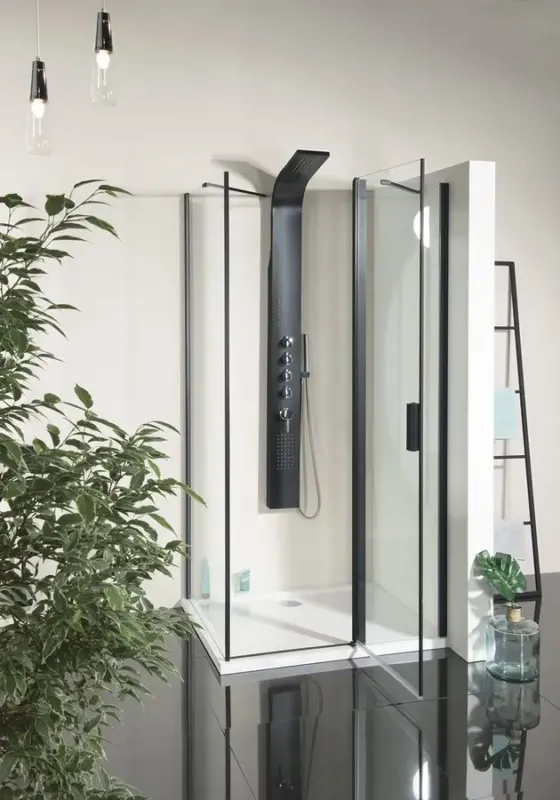 Laatste Kans Polysan Zoom Line Black zwarte douchecabine 140x80cm anti-kalk
