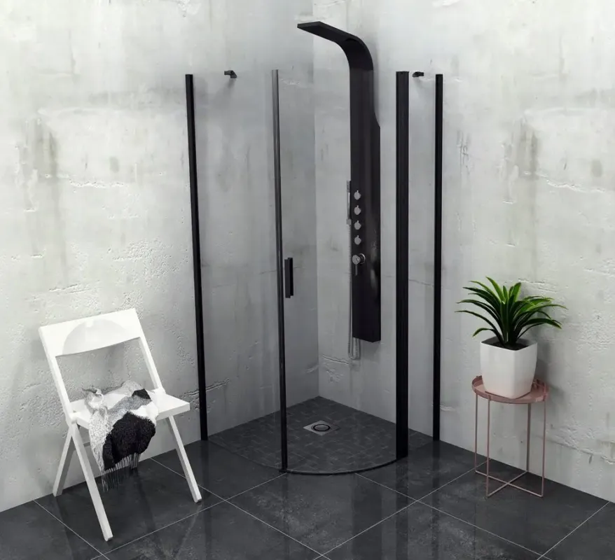 Laatste Kans Polysan Zoom Line Black zwarte kwartronde douchecabine 90x90 Rechts