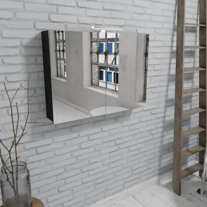 Gratis Retour Zaro Beam mat zwarte spiegelkast 100x70x16cm 2 deuren