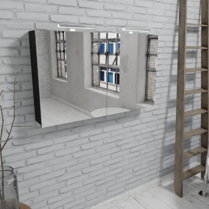 Weekendaanbieding Zaro Beam mat zwarte spiegelkast 120x70x16cm 2 deuren