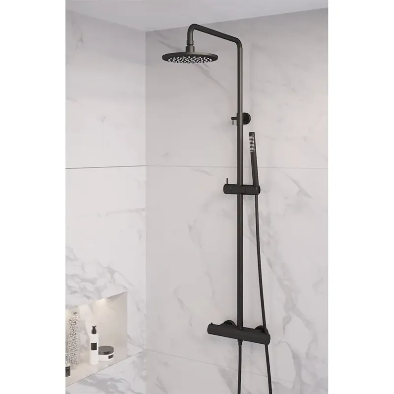 Brauer Black Edition opbouw regendoucheset met staafhanddouche en hoofddouche 20cm zwart mat Rechtstreeks Van De Fabrikant