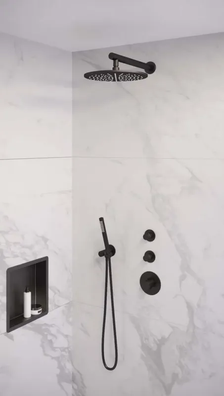 Brauer Black Edition complete inbouw regendouche met staafhanddouche, rechte wandarm en hoofddouche 30cm set 2 zwart mat Premium