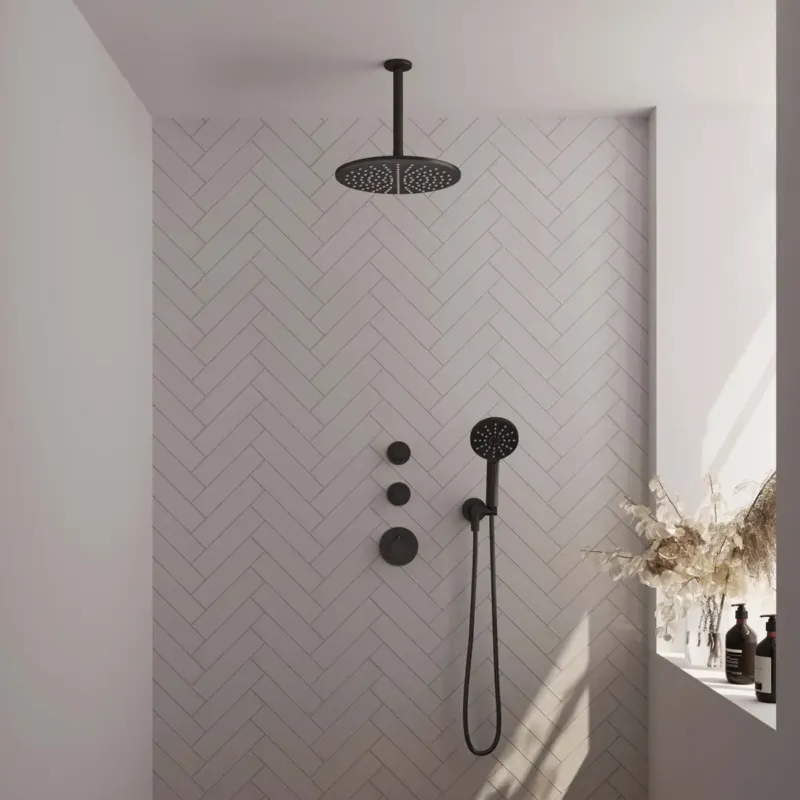 Uitverkoop Brauer Black Edition complete inbouw regendouche met 3 standen handdouche, plafondarm en hoofddouche 30cm set 12 zwart mat