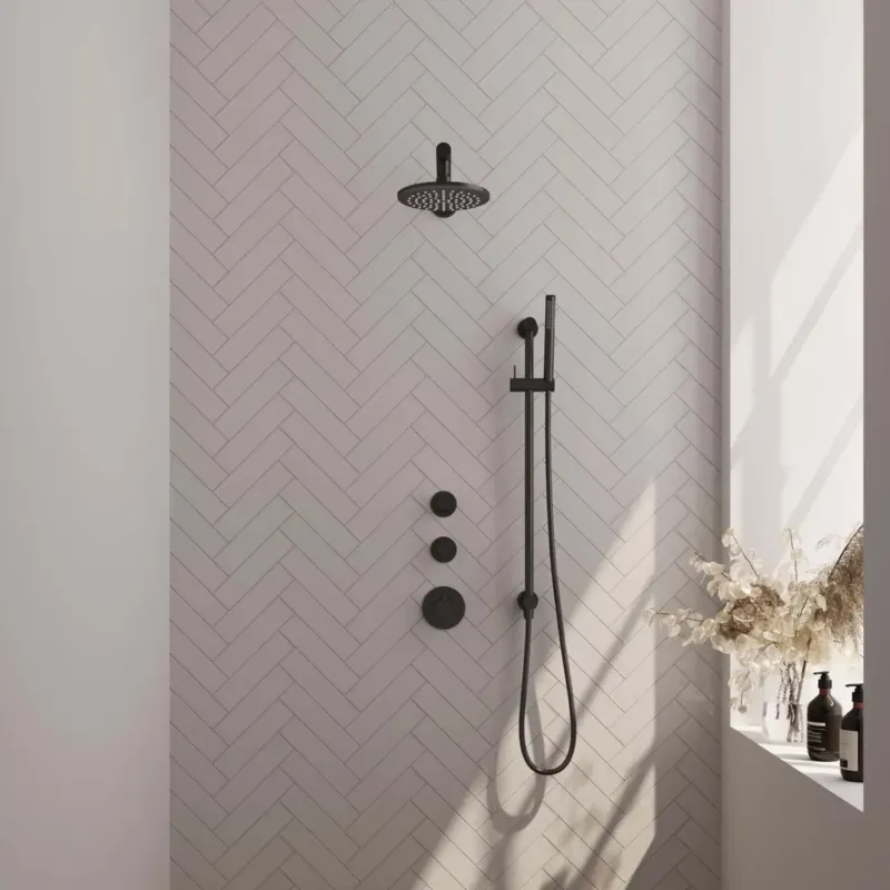 Laatste Kans Brauer Black Edition complete inbouw regendouche met staafhanddouche, rechte wandarm, glijstang en hoofddouche 20cm set 13 zwart mat