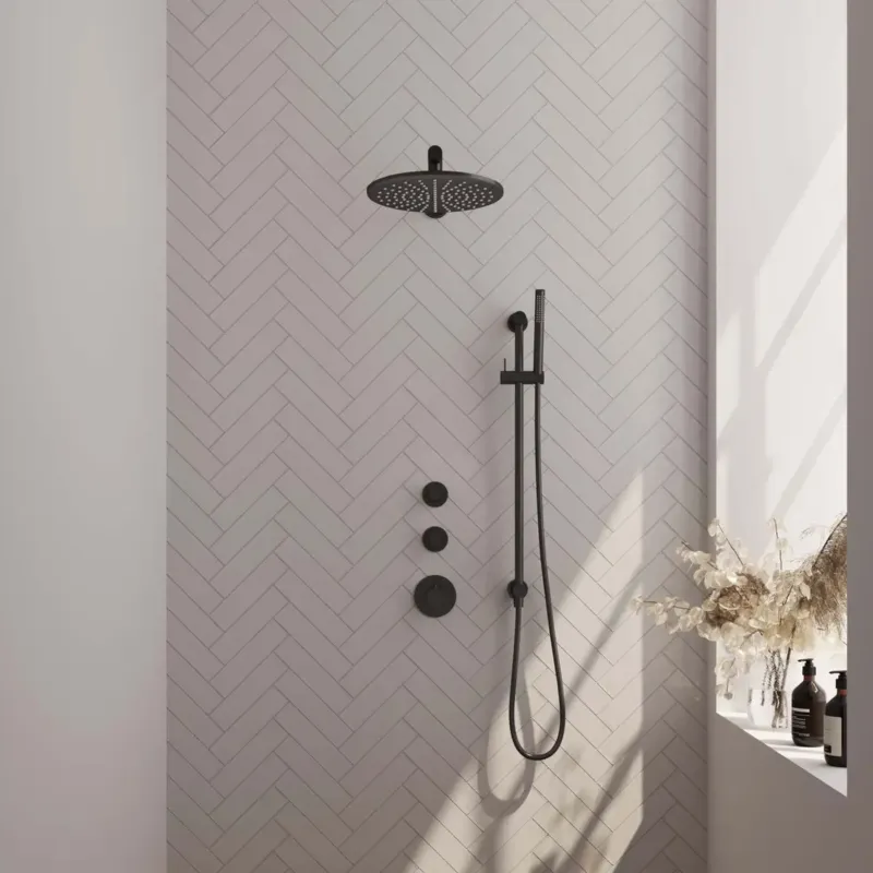 Brauer Black Edition complete inbouw regendouche met staafhanddouche, rechte wandarm, glijstang en hoofddouche 30cm set 14 zwart mat Gecertificeerd